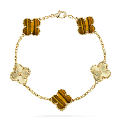 [LunaMar]LUCKY CLOVER 5-MOTIF BRACELET -  TIGER’S EYE COLLECTION