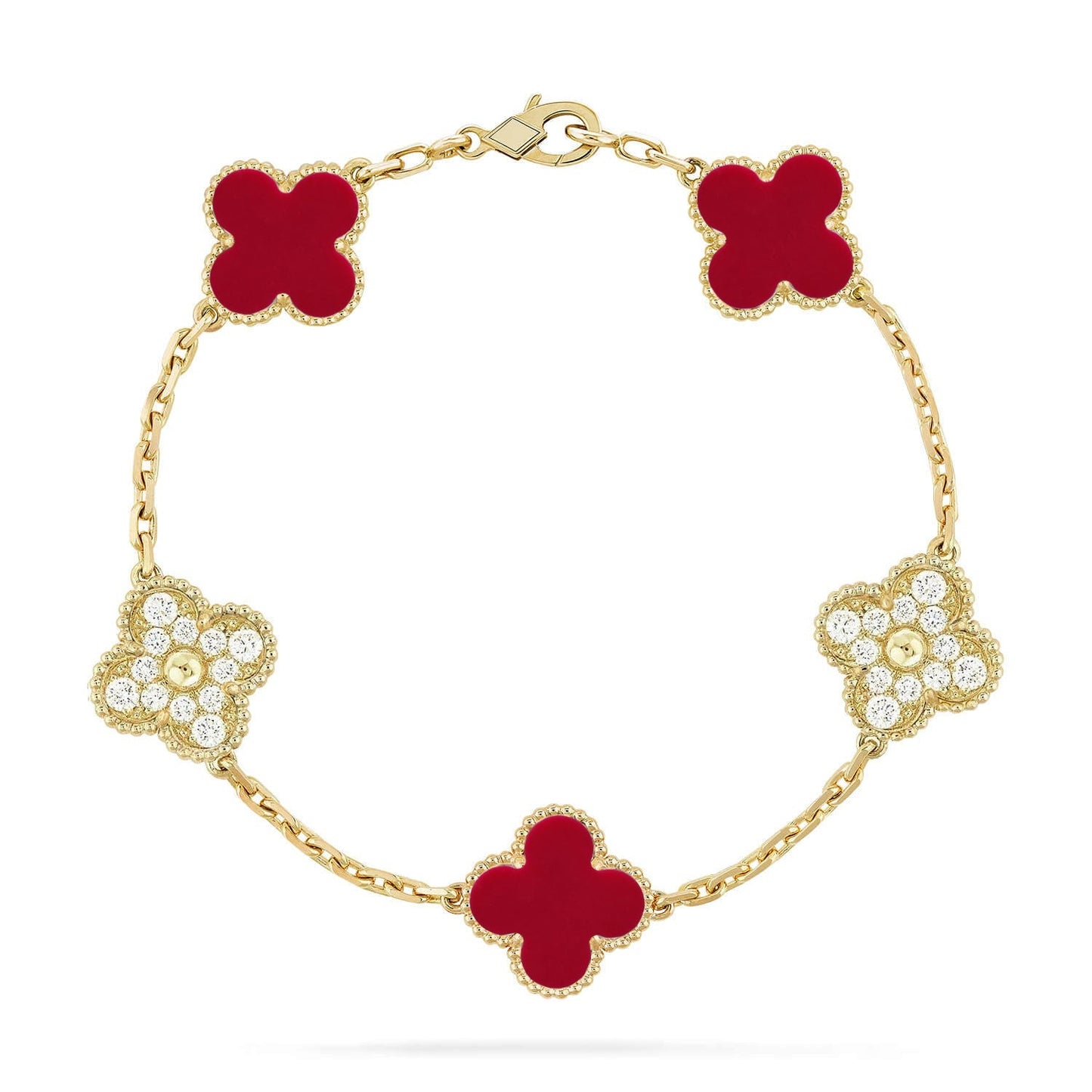[LunaMar]LUCKY CLOVER 5-MOTIF BRACELET - RED CARNELIAN COLLECTION