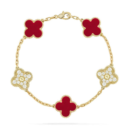 [LunaMar]LUCKY CLOVER 5-MOTIF BRACELET - RED CARNELIAN COLLECTION