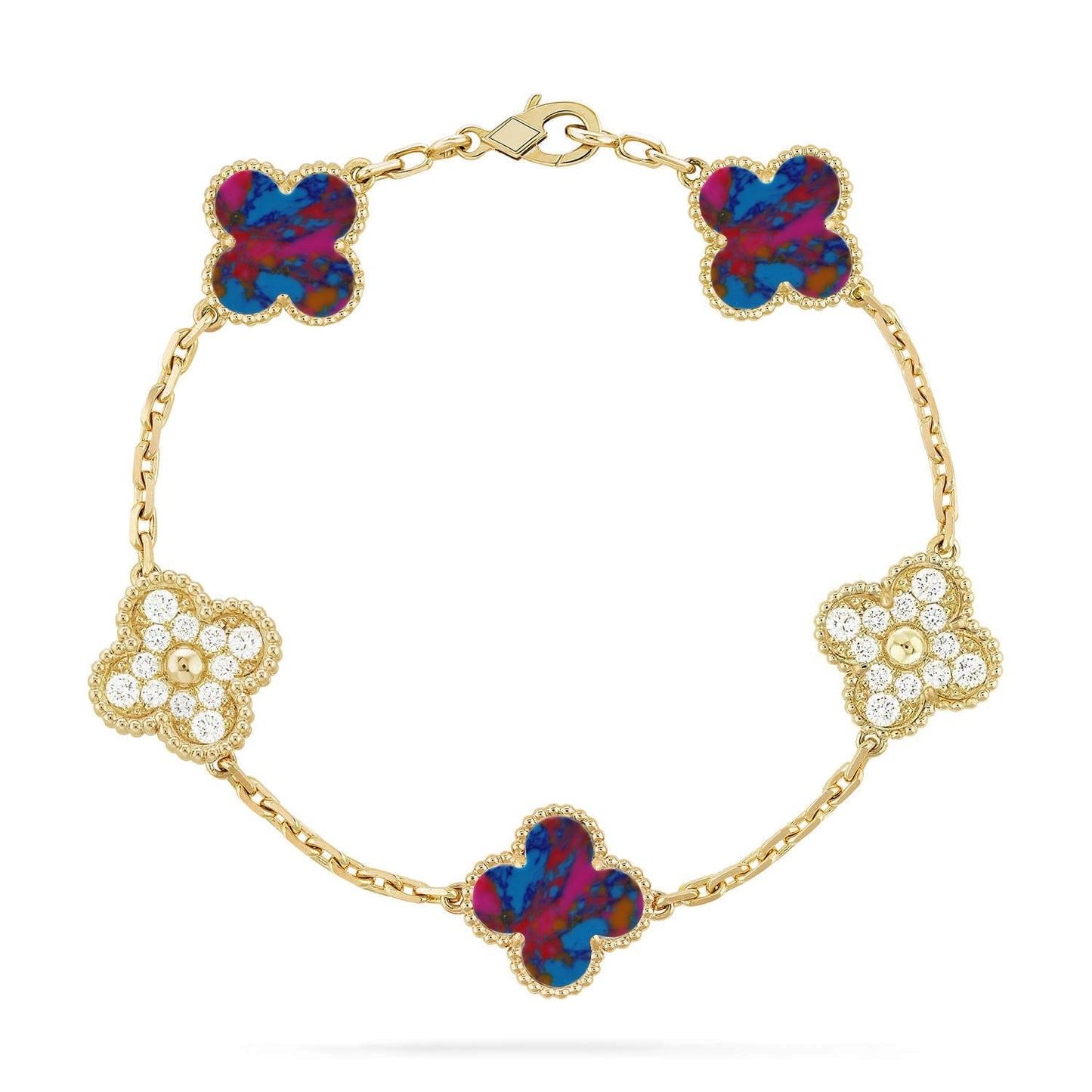 [LunaMar]LUCKY CLOVER 5-MOTIF BRACELET - MULTI-GEM COLLECTION