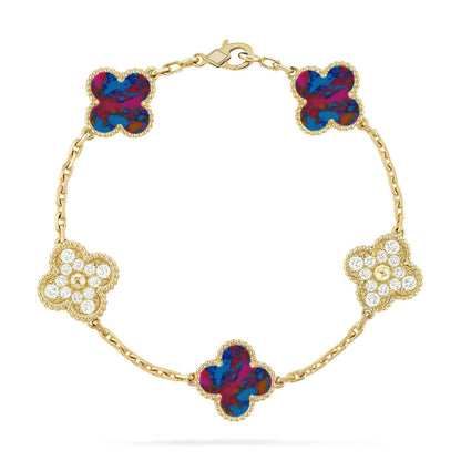 [LunaMar]LUCKY CLOVER 5-MOTIF BRACELET - MULTI-GEM COLLECTION