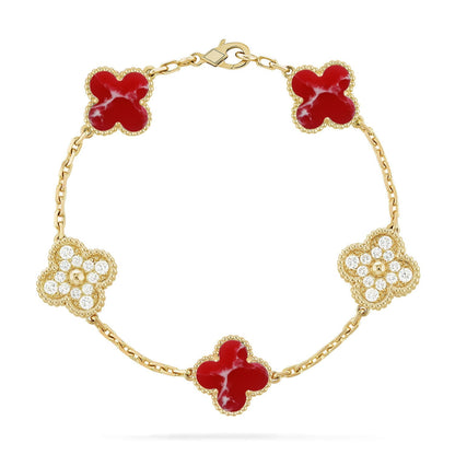 [LunaMar]LUCKY CLOVER 5-MOTIF BRACELET - RED LARIMAR COLLECTION