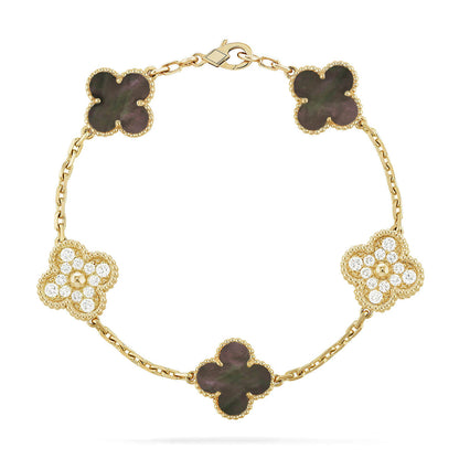 [LunaMar]LUCKY CLOVER 5-MOTIF BRACELET - GREY MOTHER-OF-PEARL COLLECTION