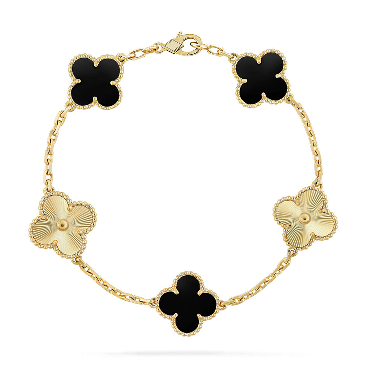 [LunaMar]LUCKY CLOVER 5-MOTIF BRACELET - BLACK OXNY COLLECTION