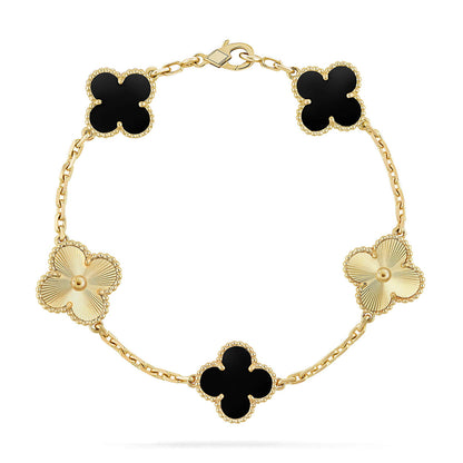 [LunaMar]LUCKY CLOVER 5-MOTIF BRACELET - BLACK OXNY COLLECTION