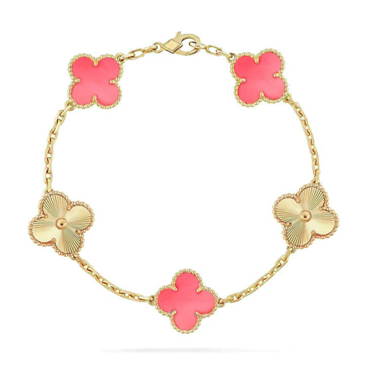 [LunaMar]LUCKY CLOVER 5-MOTIF BRACELET - PINK MOTHER-OF-PEARL COLLECTION