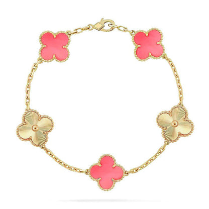 [LunaMar]LUCKY CLOVER 5-MOTIF BRACELET - PINK MOTHER-OF-PEARL COLLECTION