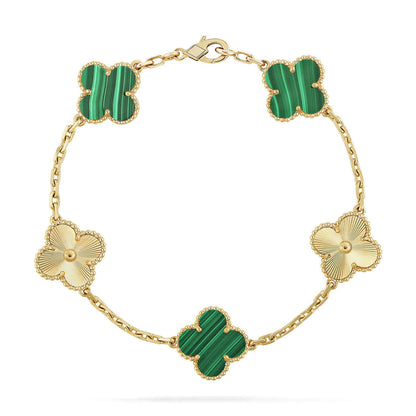 [LunaMar]LUCKY CLOVER 5-MOTIF BRACELET - MALACHITE COLLECTION