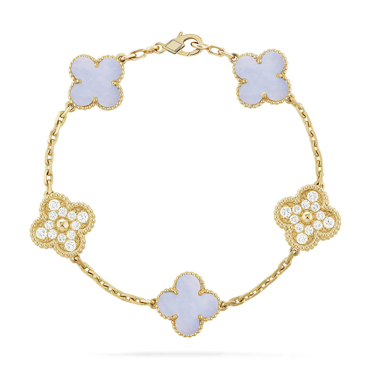 [LunaMar]LUCKY CLOVER 5-MOTIF BRACELET - PURPLE CHALCEDONY COLLECTION