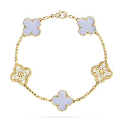 [LunaMar]LUCKY CLOVER 5-MOTIF BRACELET - PURPLE CHALCEDONY COLLECTION
