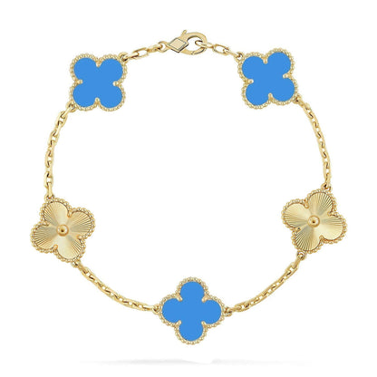 [LunaMar]LUCKY CLOVER 5-MOTIF BRACELET - BLUE AGATE COLLECTION