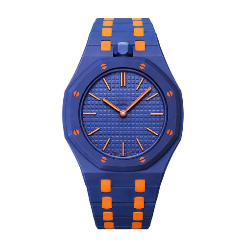 [LunaMar]OAK POP EXCLUSIVE DARK BLUE AND ORANGE BIOCERAMIC STRAP