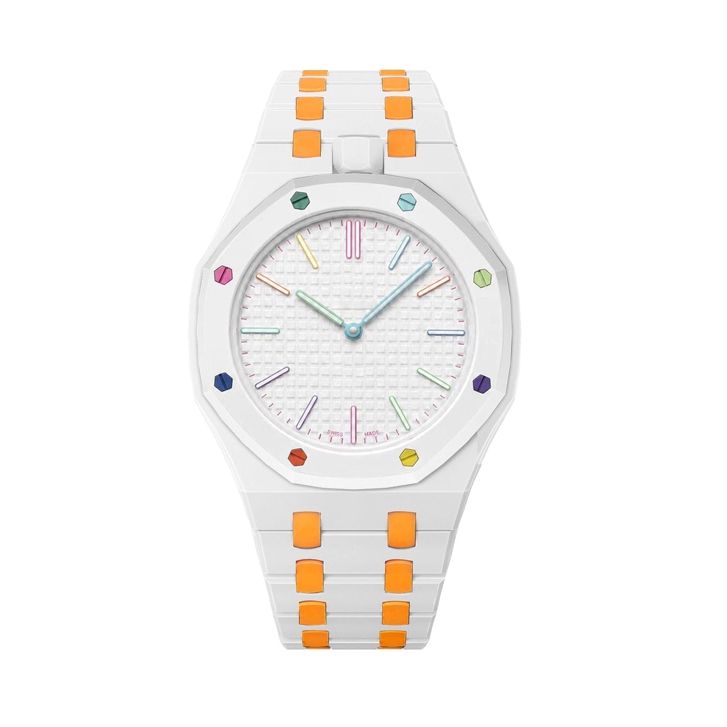 [LunaMar]OAK POP EXCLUSIVE WHITE AND ORANGE BIOCERAMIC STRAP