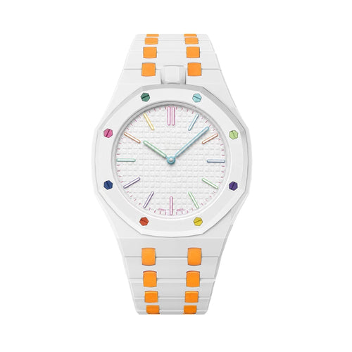 [LunaMar]OAK POP EXCLUSIVE WHITE AND ORANGE BIOCERAMIC STRAP
