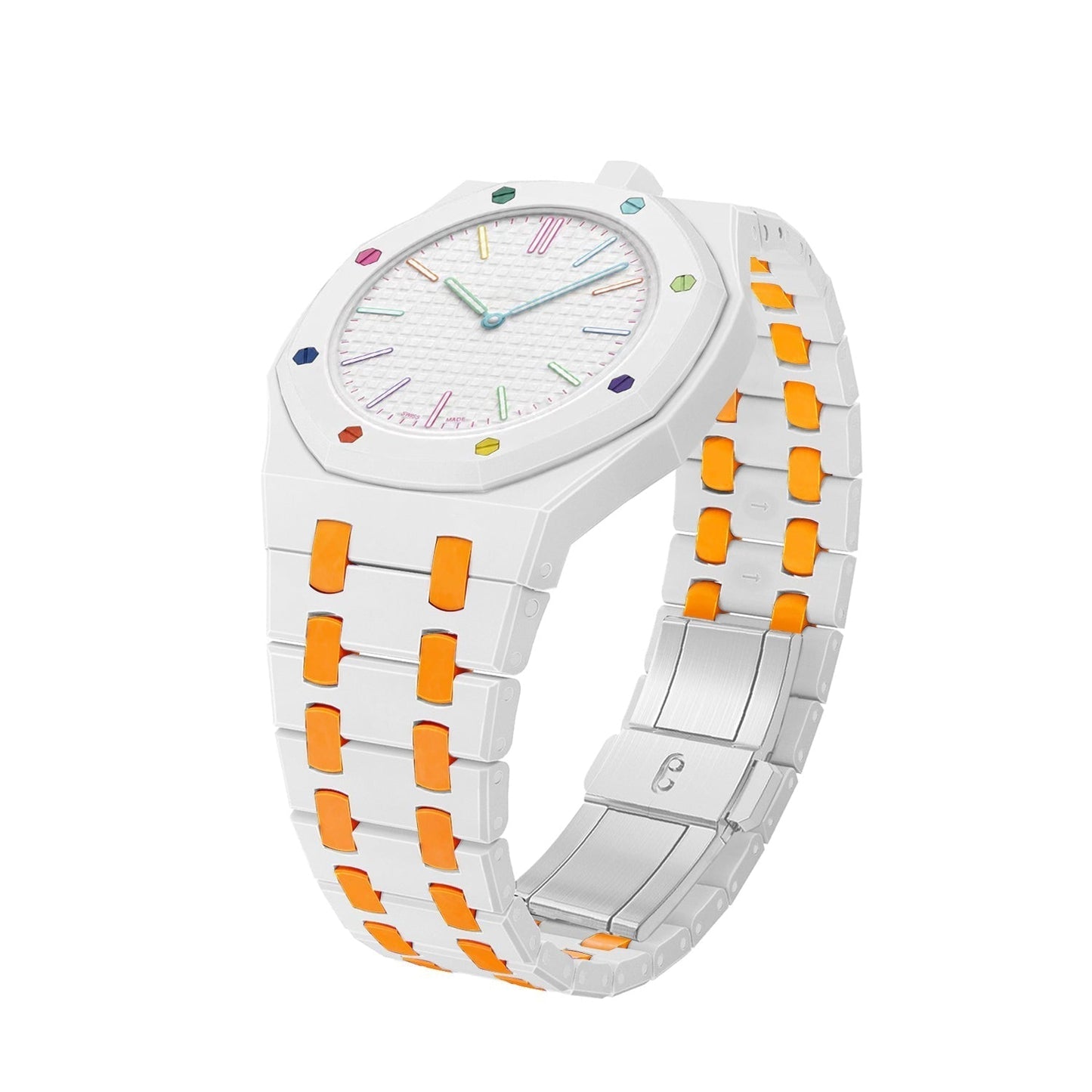 [LunaMar]OAK POP EXCLUSIVE WHITE AND ORANGE BIOCERAMIC STRAP