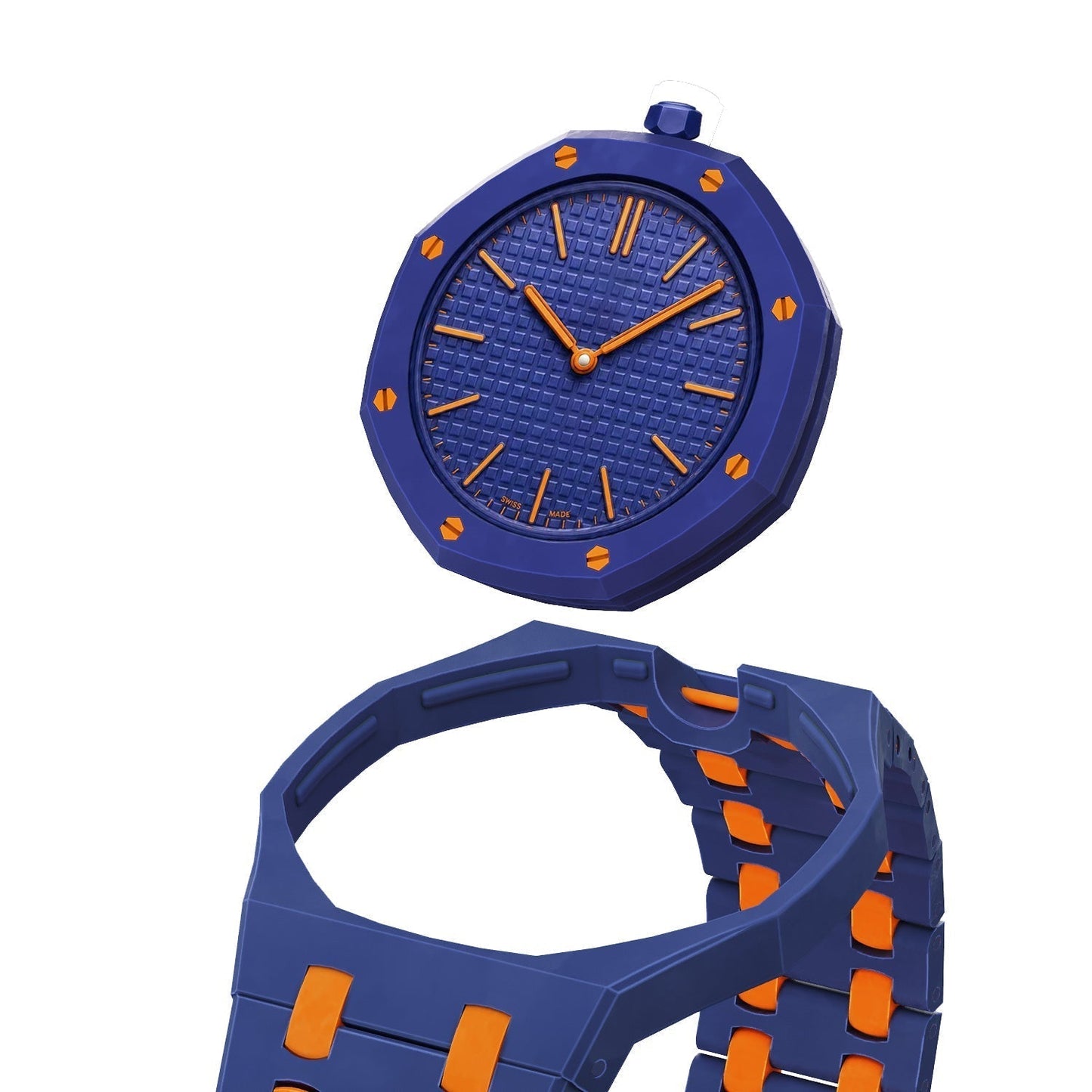 [LunaMar]OAK POP EXCLUSIVE DARK BLUE AND ORANGE BIOCERAMIC STRAP