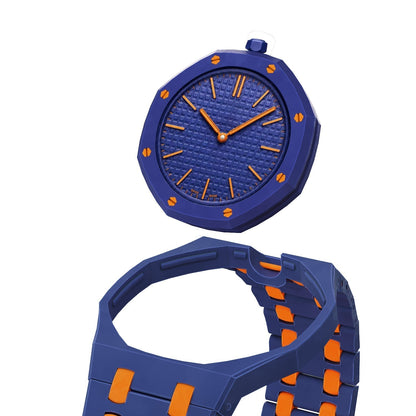[LunaMar]OAK POP EXCLUSIVE DARK BLUE AND ORANGE BIOCERAMIC STRAP