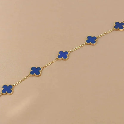 [LunaMar]LUCKY CLOVER 5-MOTIF BRACELET - BLUE AGATE COLLECTION