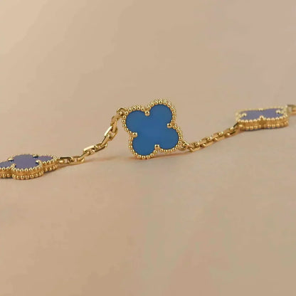 [LunaMar]LUCKY CLOVER 5-MOTIF BRACELET - BLUE AGATE COLLECTION