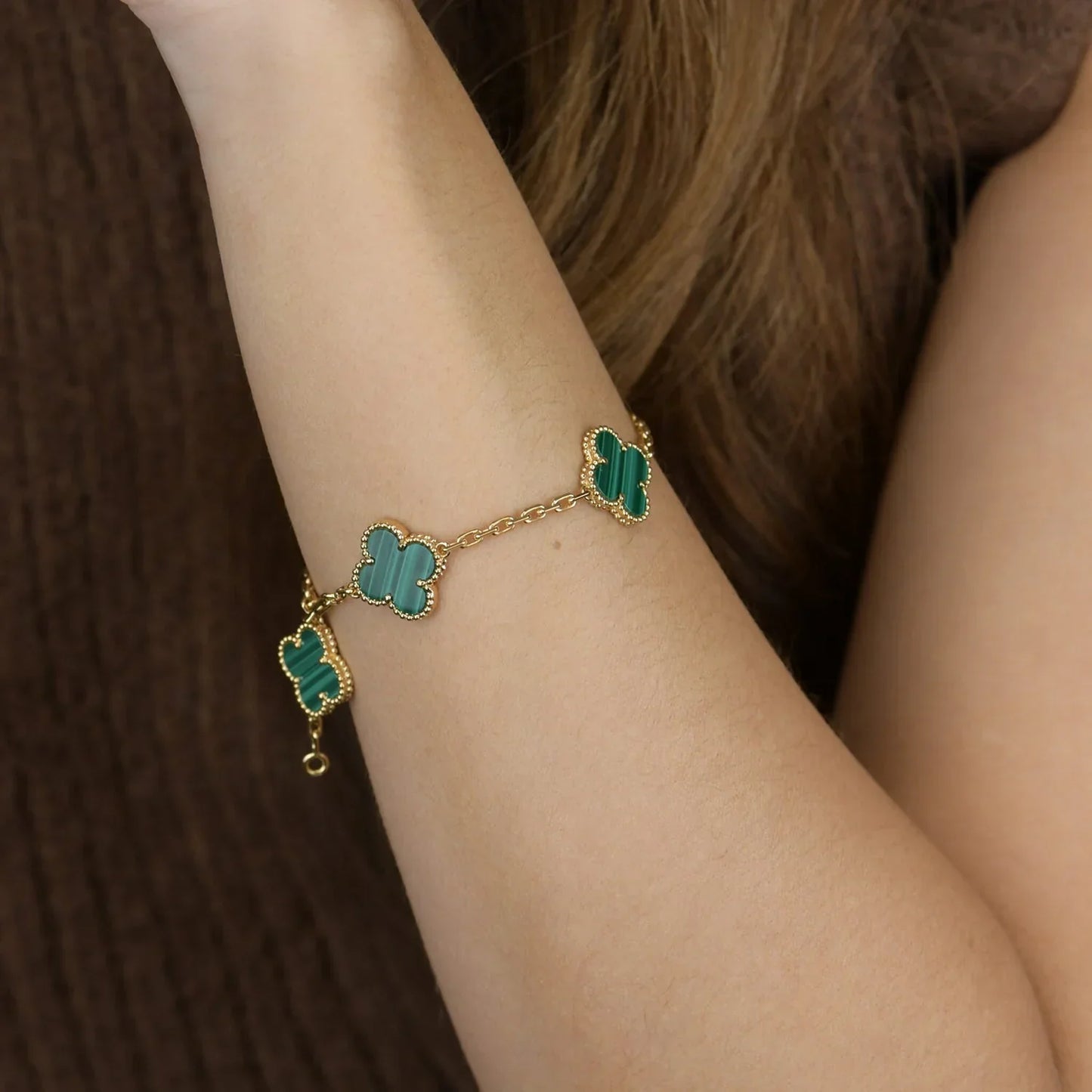 [LunaMar]LUCKY CLOVER 5-MOTIF BRACELET - MALACHITE COLLECTION