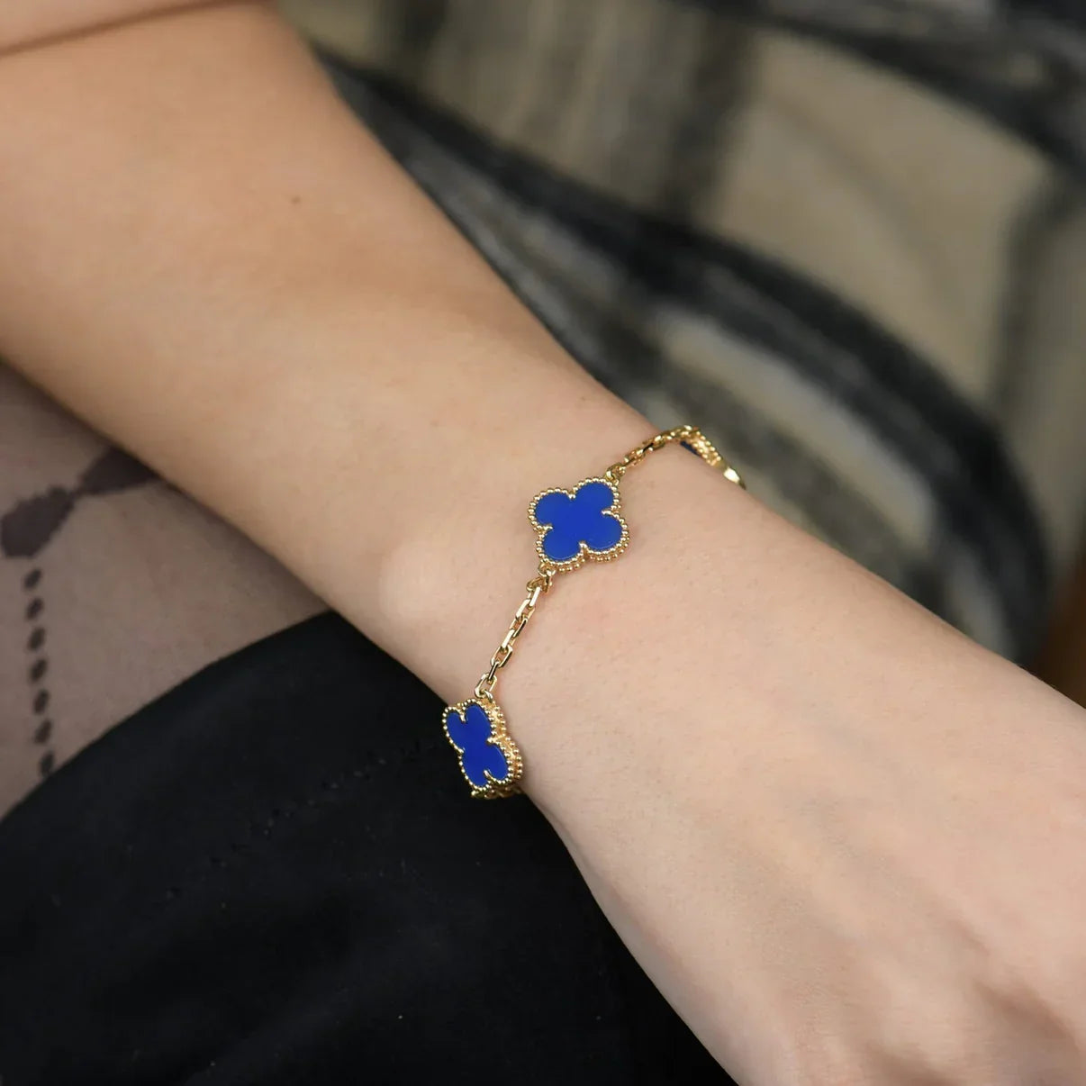 [LunaMar]LUCKY CLOVER 5-MOTIF BRACELET - BLUE AGATE COLLECTION