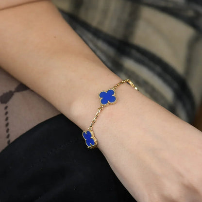 [LunaMar]LUCKY CLOVER 5-MOTIF BRACELET - BLUE AGATE COLLECTION
