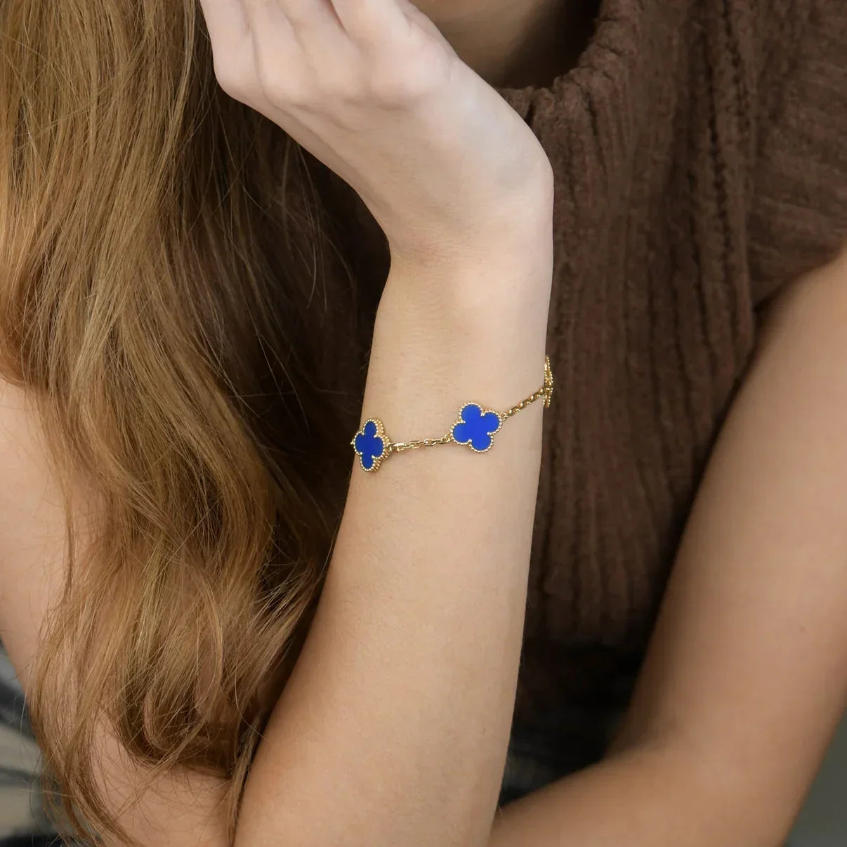 [LunaMar]LUCKY CLOVER 5-MOTIF BRACELET - BLUE AGATE COLLECTION