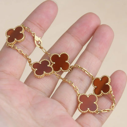 [LunaMar]LUCKY CLOVER 5-MOTIF BRACELET - RED CARNELIAN COLLECTION