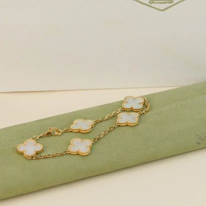 [LunaMar]LUCKY CLOVER 5-MOTIF BRACELET - WHITE MOTHER-OF-PEARL COLLECTION