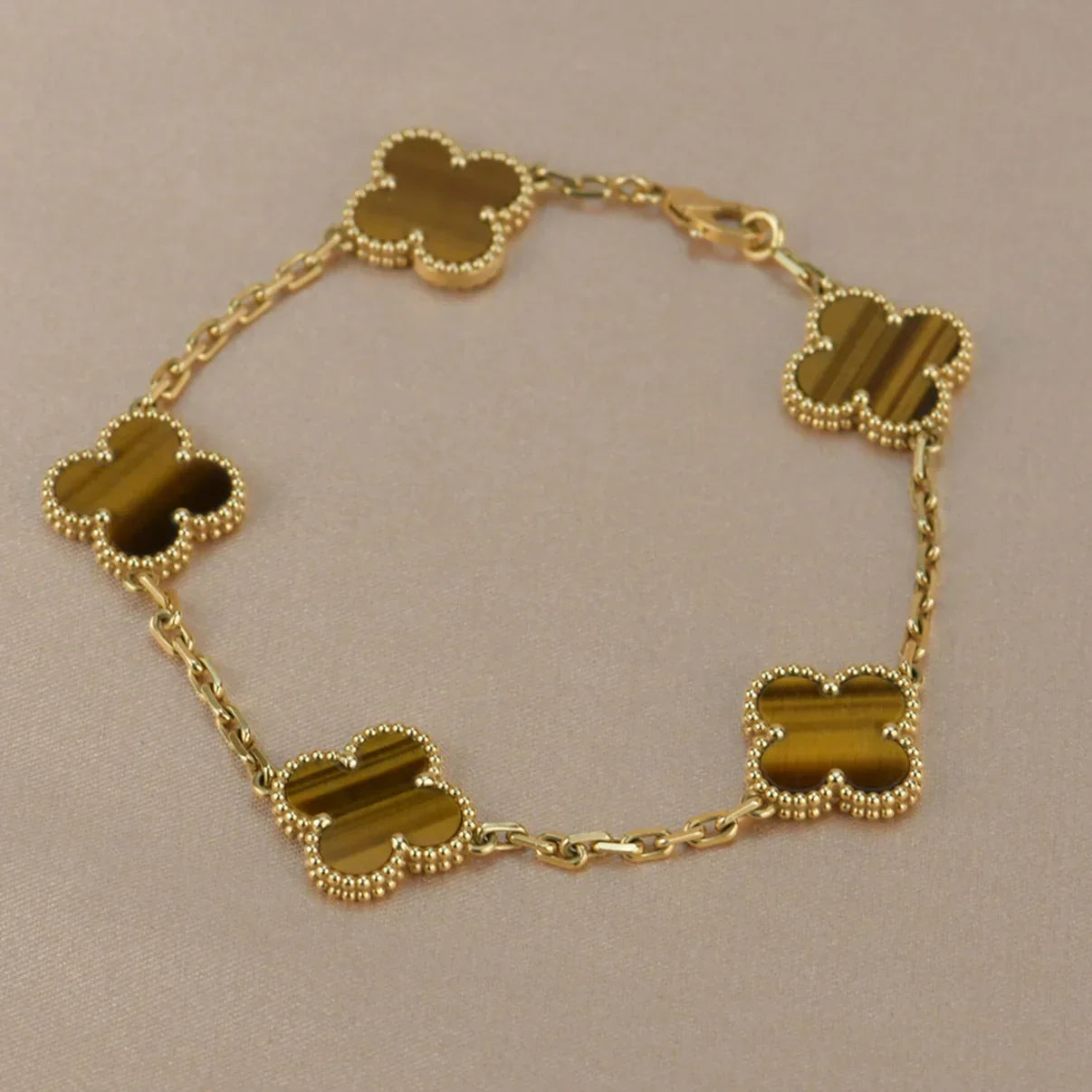 [LunaMar]LUCKY CLOVER 5-MOTIF BRACELET -  TIGER’S EYE COLLECTION