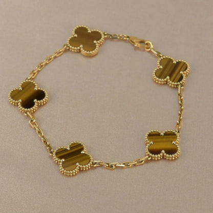 [LunaMar]LUCKY CLOVER 5-MOTIF BRACELET -  TIGER’S EYE COLLECTION