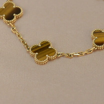 [LunaMar]LUCKY CLOVER 5-MOTIF BRACELET -  TIGER’S EYE COLLECTION