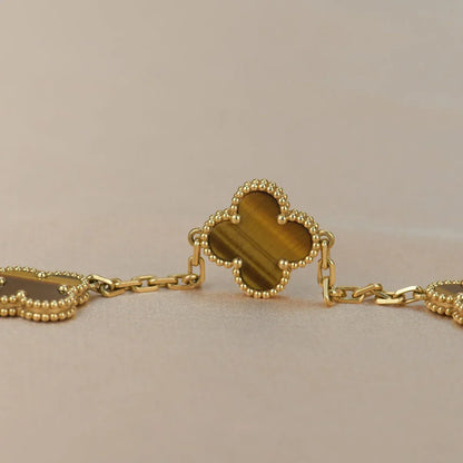 [LunaMar]LUCKY CLOVER 5-MOTIF BRACELET -  TIGER’S EYE COLLECTION