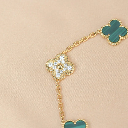 [LunaMar]LUCKY CLOVER 5-MOTIF BRACELET - MALACHITE COLLECTION