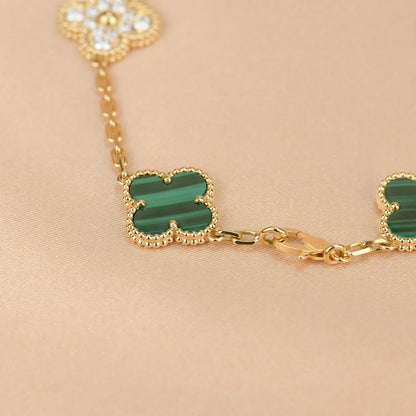 [LunaMar]LUCKY CLOVER 5-MOTIF BRACELET - MALACHITE COLLECTION