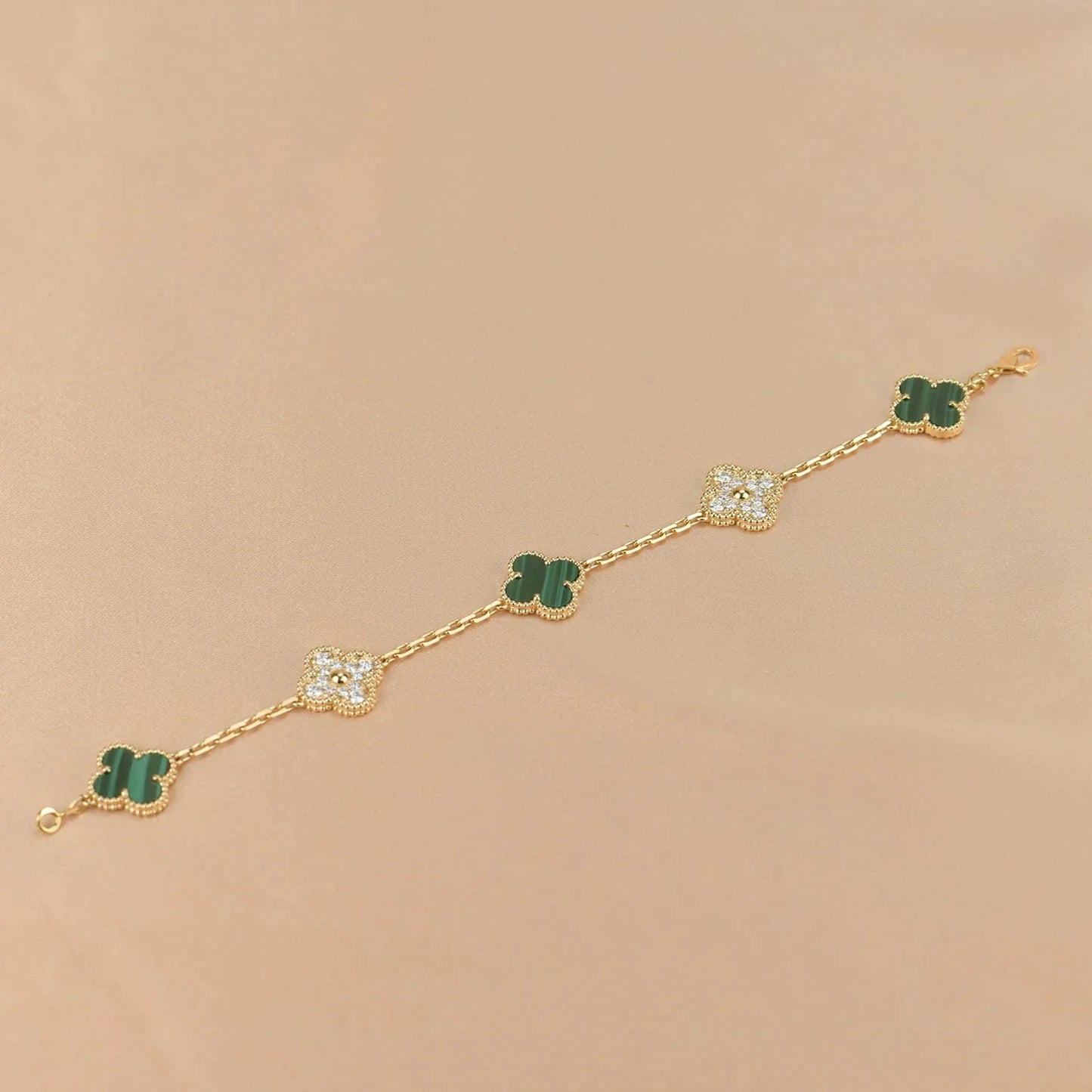 [LunaMar]LUCKY CLOVER 5-MOTIF BRACELET - MALACHITE COLLECTION