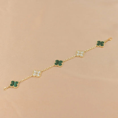[LunaMar]LUCKY CLOVER 5-MOTIF BRACELET - MALACHITE COLLECTION