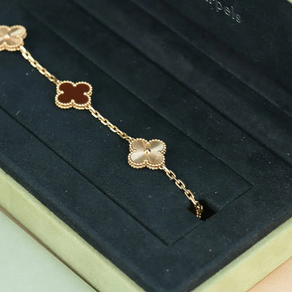 [LunaMar]LUCKY CLOVER 5-MOTIF BRACELET - RED CARNELIAN COLLECTION