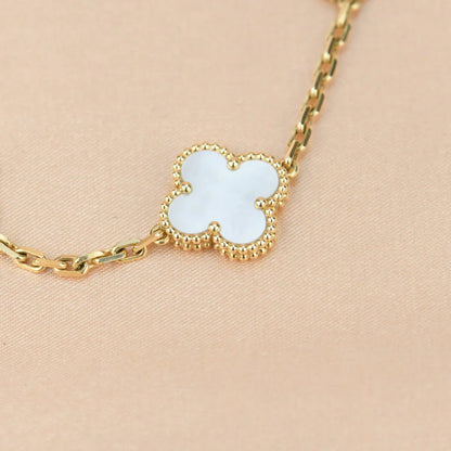 [LunaMar]LUCKY CLOVER 5-MOTIF BRACELET - WHITE MOTHER-OF-PEARL COLLECTION