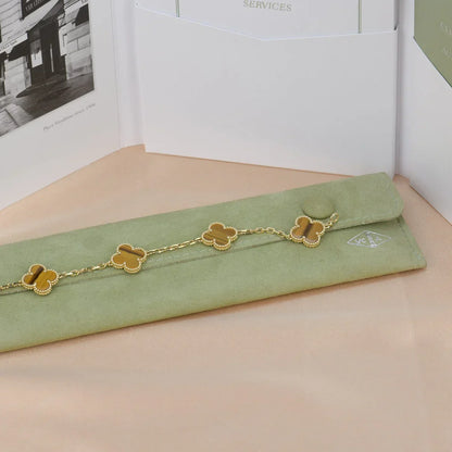 [LunaMar]LUCKY CLOVER 5-MOTIF BRACELET -  TIGER’S EYE COLLECTION