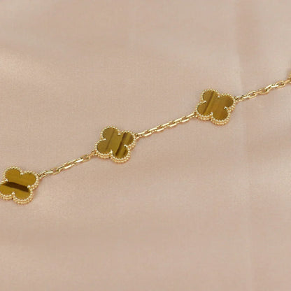 [LunaMar]LUCKY CLOVER 5-MOTIF BRACELET -  TIGER’S EYE COLLECTION