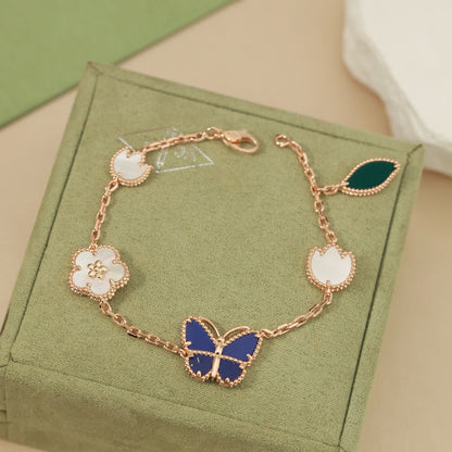 [LunaMar]SPRING ENCHANTMENT BUTTERFLY & FLORAL CHARM BRACELET