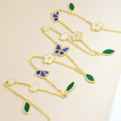 [LunaMar]LUCKY SPRING BUTTERFLY & FLOWER STATEMENT NECKLACE - 15-MOTIF FLORAL DESIGN