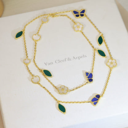 [LunaMar]LUCKY SPRING BUTTERFLY & FLOWER STATEMENT NECKLACE - 15-MOTIF FLORAL DESIGN