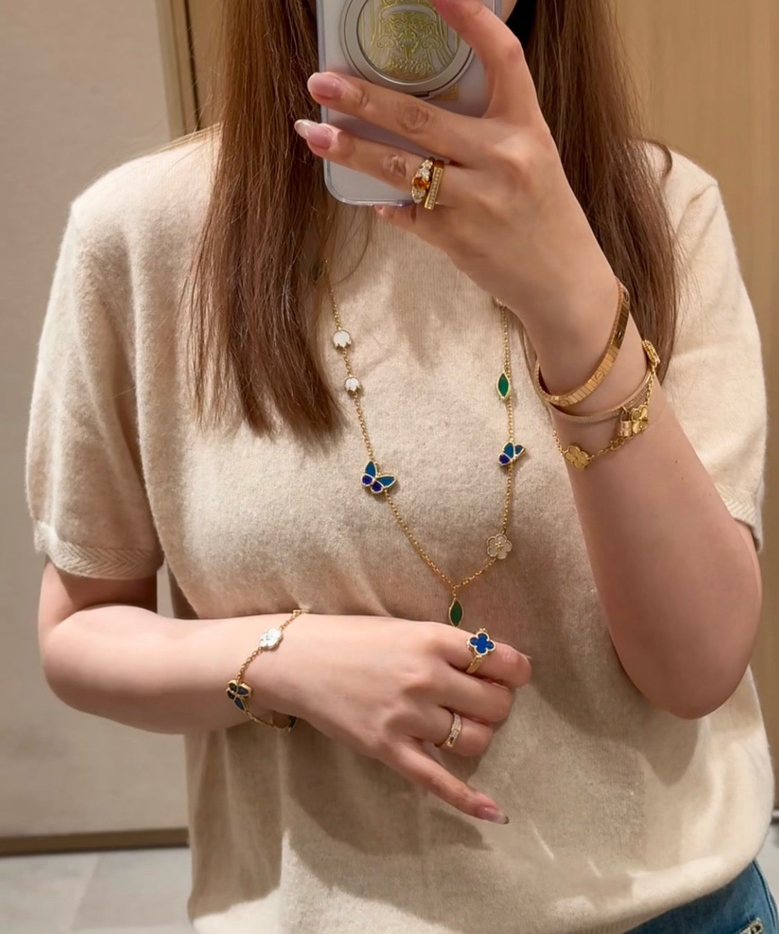 [LunaMar]LUCKY SPRING BUTTERFLY & FLOWER STATEMENT NECKLACE - 15-MOTIF FLORAL DESIGN