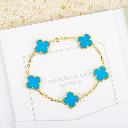 [LunaMar]LUCKY CLOVER 5-MOTIF BRACELET - TURQUOISE COLLECTION