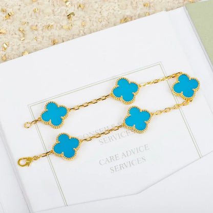 [LunaMar]LUCKY CLOVER 5-MOTIF BRACELET - TURQUOISE COLLECTION