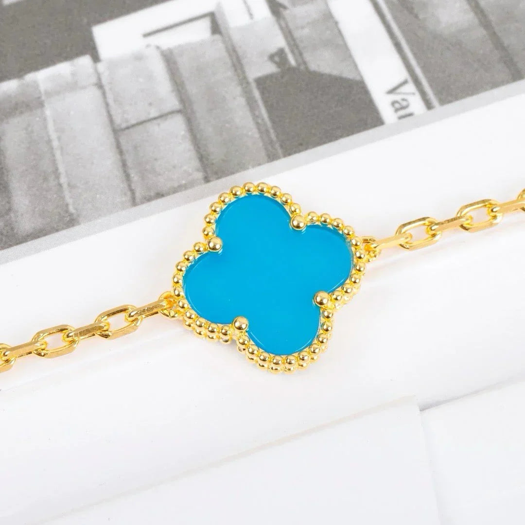 [LunaMar]LUCKY CLOVER 5-MOTIF BRACELET - TURQUOISE COLLECTION