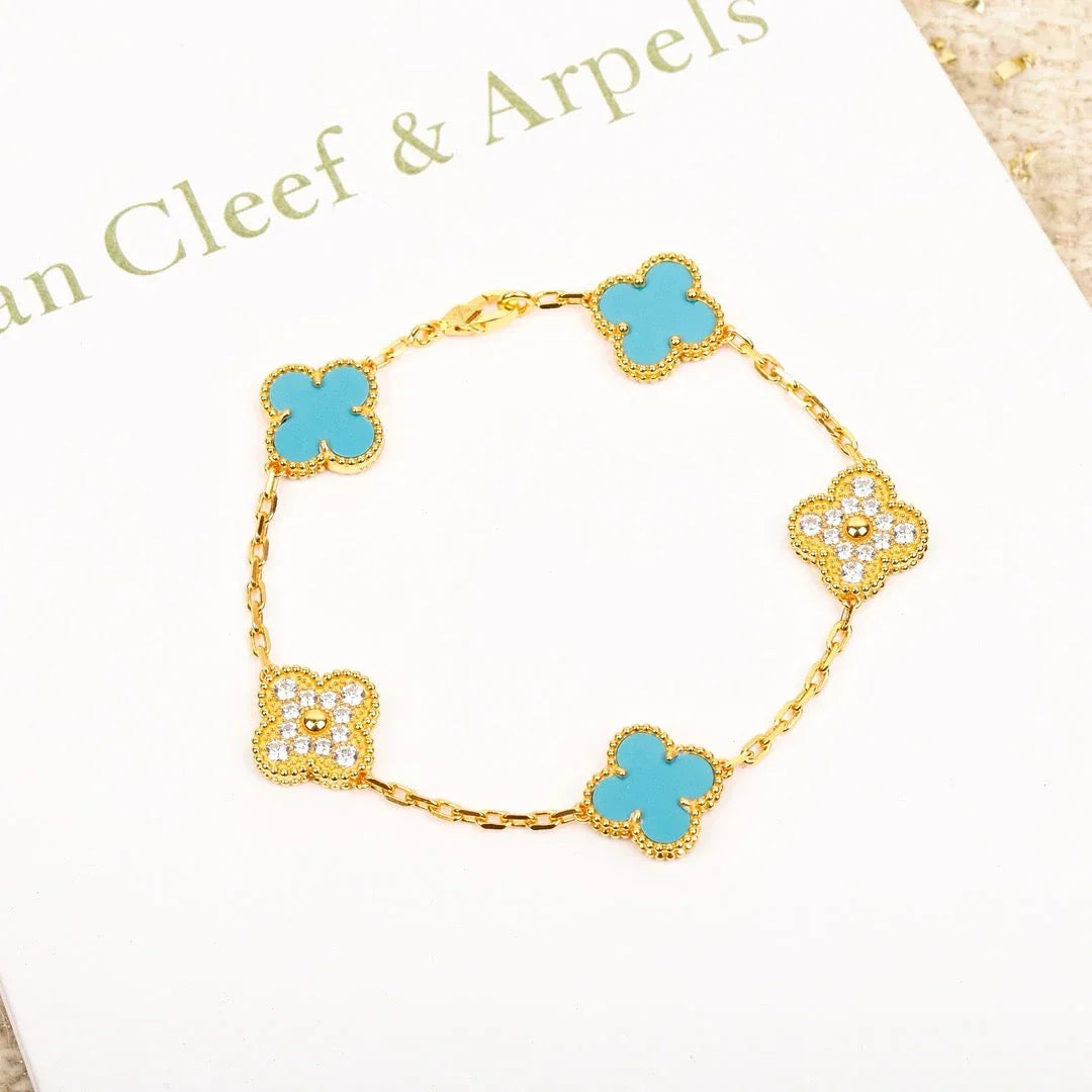 [LunaMar]LUCKY CLOVER 5-MOTIF BRACELET - TURQUOISE COLLECTION