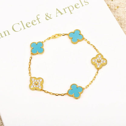 [LunaMar]LUCKY CLOVER 5-MOTIF BRACELET - TURQUOISE COLLECTION